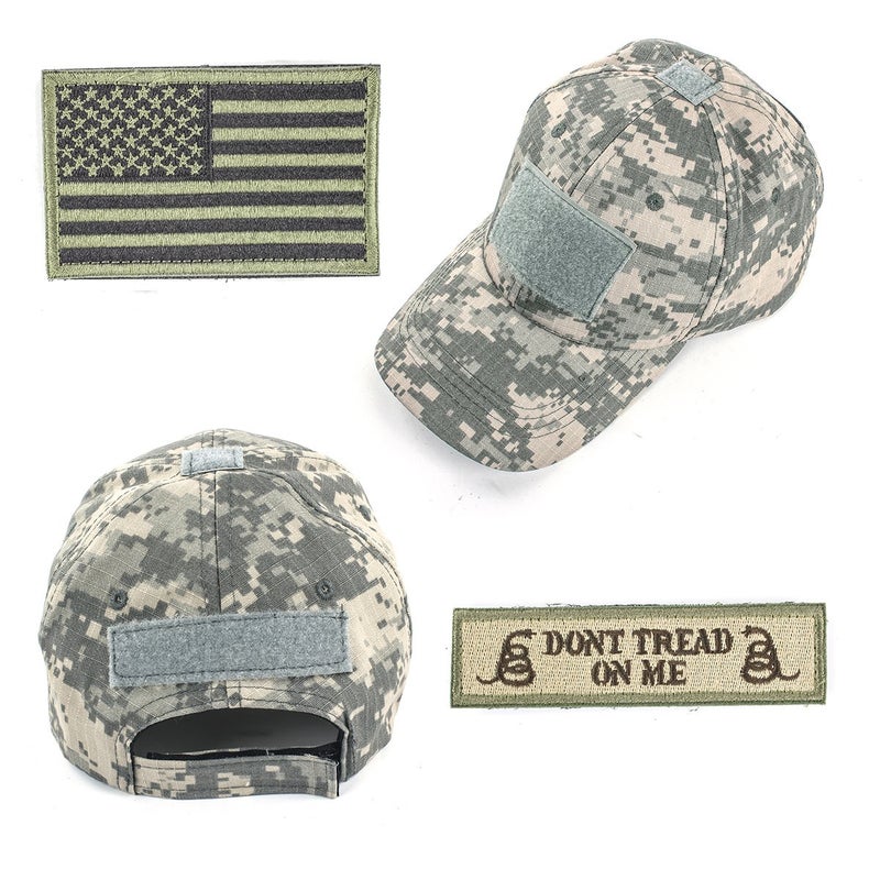 GES قبعة جي إي إس التكتيكية للرجال مع 2 قطعة من الباتشات العسكرية، قبعة المشغل مع علم الولايات المتحدة - Image 1